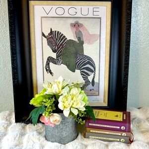 Faux Flower Bouquet in Silver Tin Vase